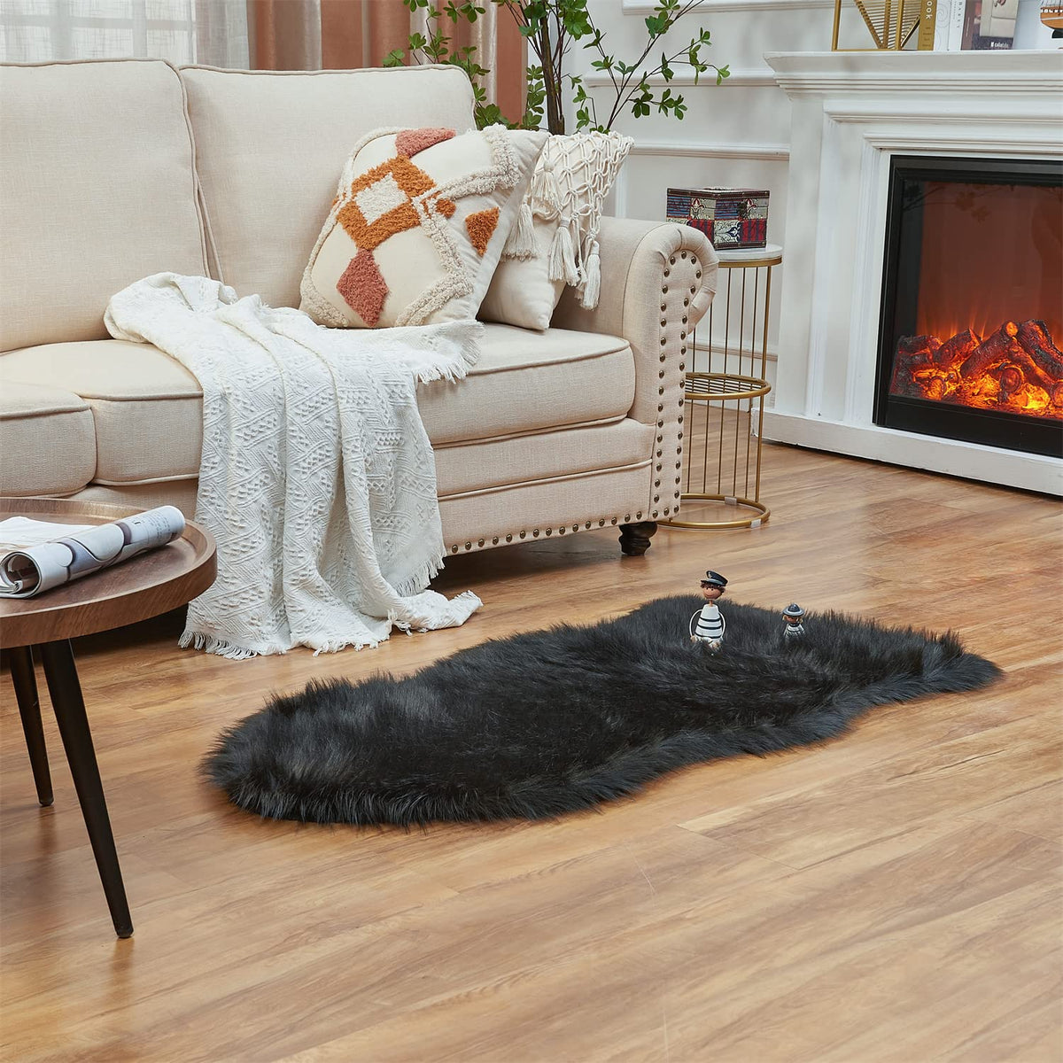 EasyJoy Ultra Soft Fluffy/Fuzzy Shaggy Area Rug Faux Fur Chair Cover Seat Pad for Bedroom Floor Sofa Living Room (2 x 6 ft Sheepskin, Beige)