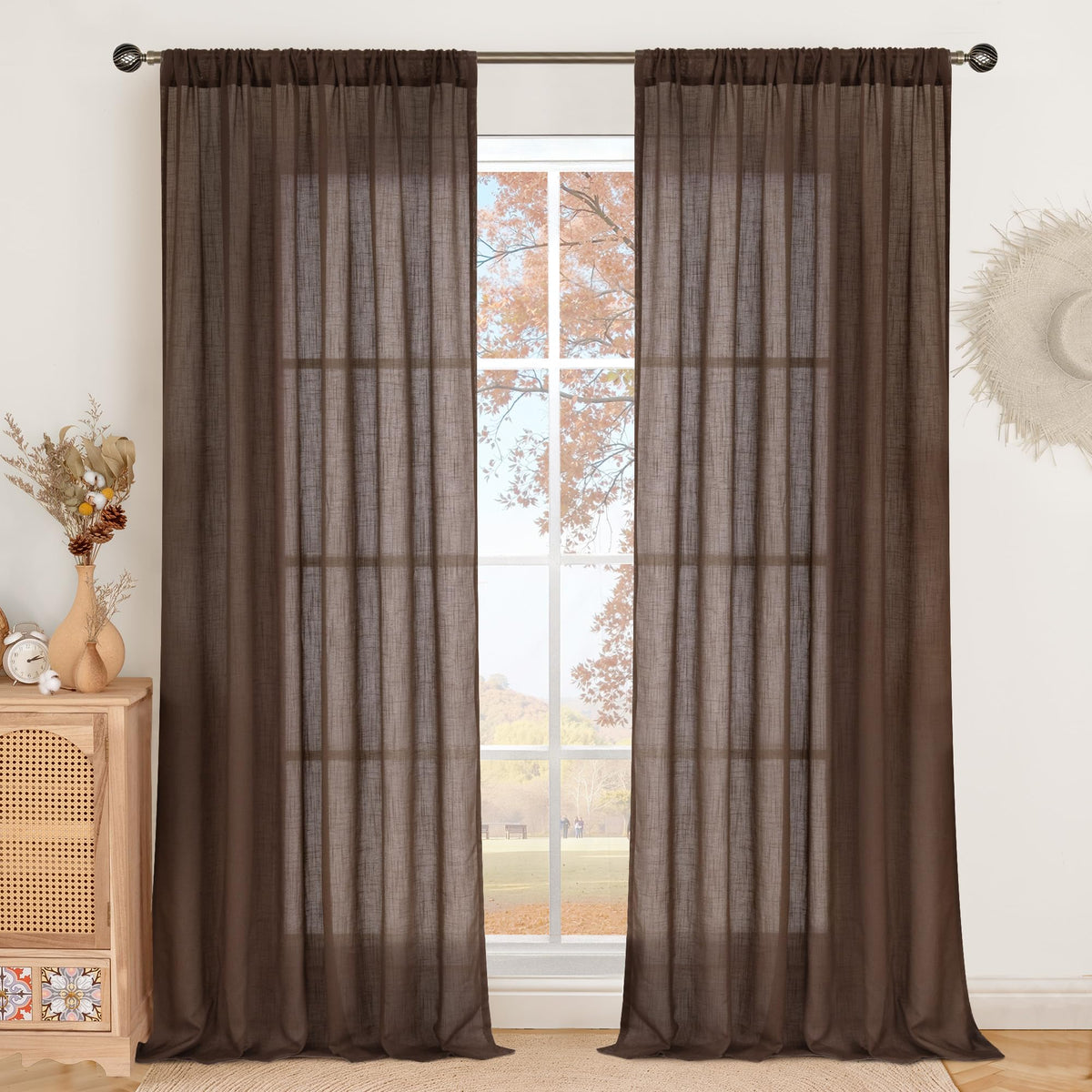 BGment Linen Sheer Curtains 84 Inches Long 2 Panels Set for Living Room