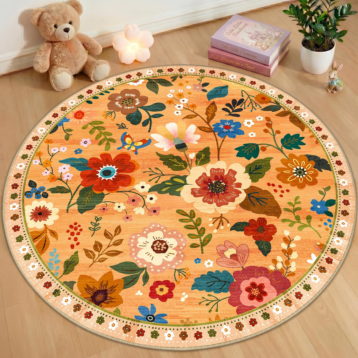 RELEANY Floral Washable 5x7 Area Rugs Pink