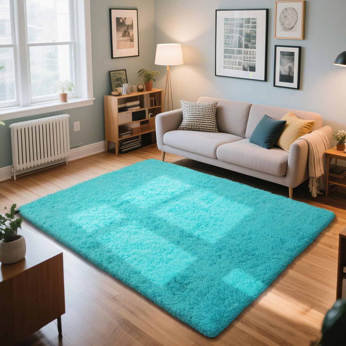Beige 8x10 Area Rugs for Living Room, Fluffy Shag Rug Large Bedroom Carpet