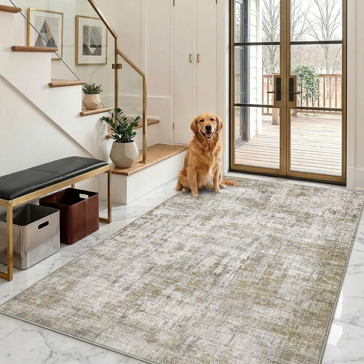 8x10 Area Rugs Living Room: Bedroom Vintage Washable Carpet Beige