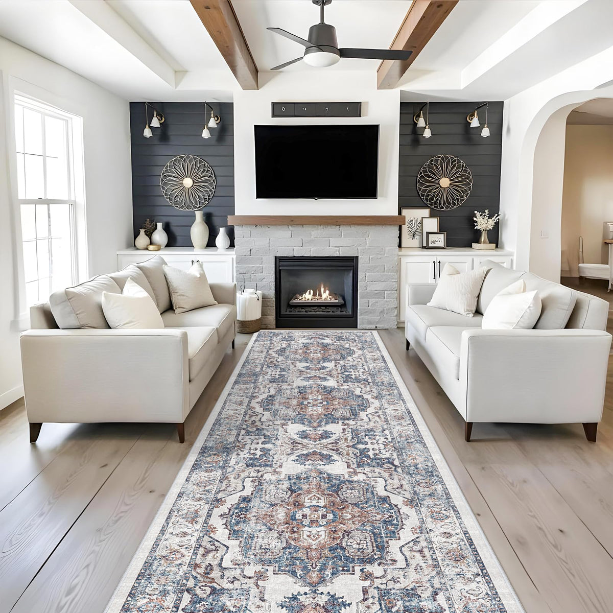 2x6 Hallway Washable Runner Rug : Vintage Soft Kitchen Laundry Runner with Non Slip Backing Farmhouse Entryway Living Room Floor Mat Stain Resistant Carpet for Bedroom Bathroom Distressed Beside Rug