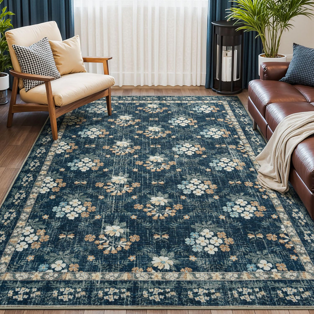 Lessymo 8 x 10 Area Rugs for Living Room, Machine Washable Rug Grey White