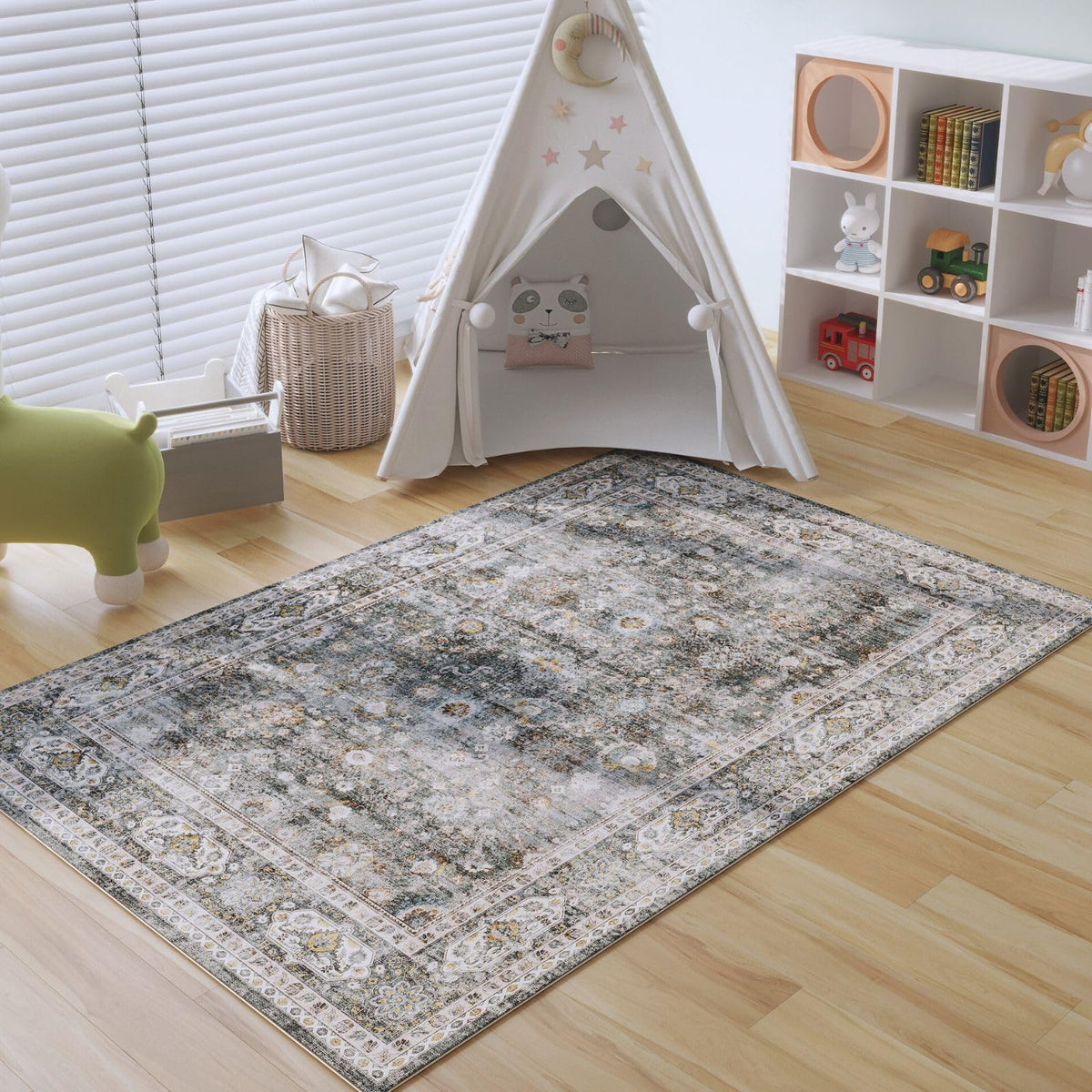 Rugcomf Large Living Room Rug 8x10 Washable Non Slip Vintage, Grey