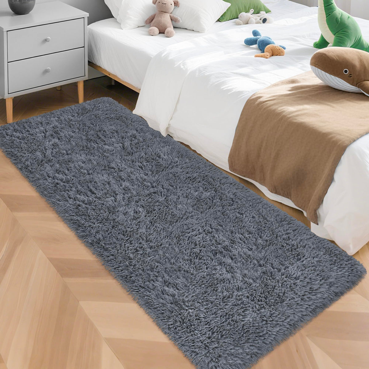 Tie-Dyed Runner Rug for Bedroom Black Grey 2x6ft Fluffy Area Rug Bedside Runner Rug for Kids Room Boys Teens Nursery Baby Living Room Dorm Home Decor Carpets