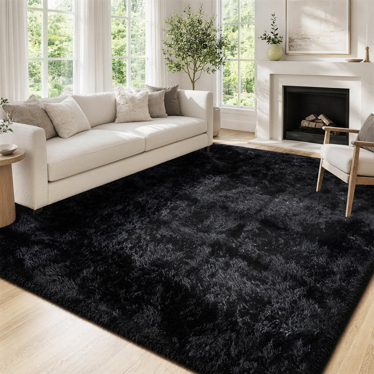 Tosuoka 5x7 Area Rugs for Living Room Bedroom, Black Rug Soft Fluffy Shag