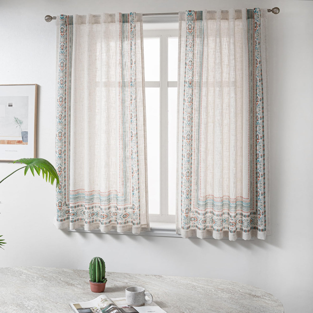 MYSKY HOME Sheer Linen Curtains 84 Inch Length Light Filtering 2 Panels