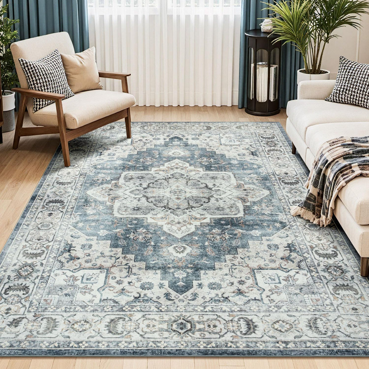 Lessymo 8 x 10 Area Rugs for Living Room, Machine Washable Rug Grey White