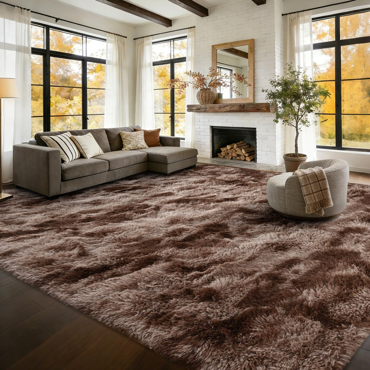 9x12 Extra Large Fluffy Area Rugs for Living Room Tie-Dyed Light Grey
