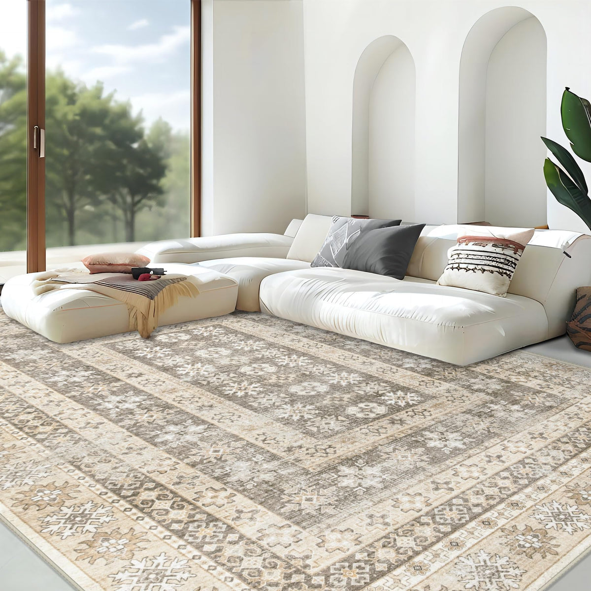 Area Rug 4x6 Geometric Rug: Washable Boho Moroccan Rugs Soft Farmhouse Rug, Modern Neutral Stain Resistant Indoor Floor Carpet for Livingroom Bedroom Dining Table Nursery(Modern Beige,4'x6')