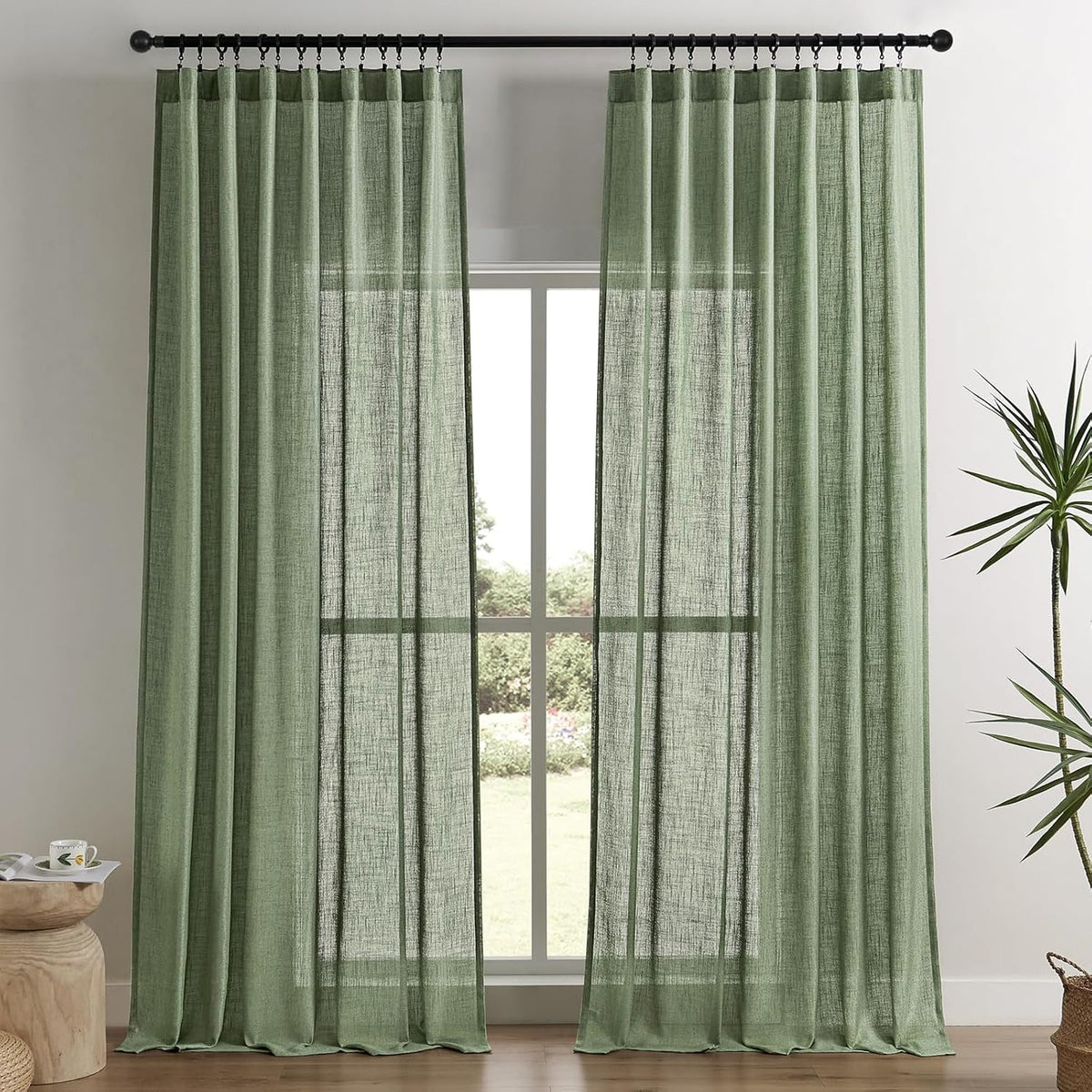 Joydeco Linen Curtains for Living Room,Light Filtering Rod Pocket Back Tab Semi Sheer Drapes Window Long Curtains 90 inches Long Ivory