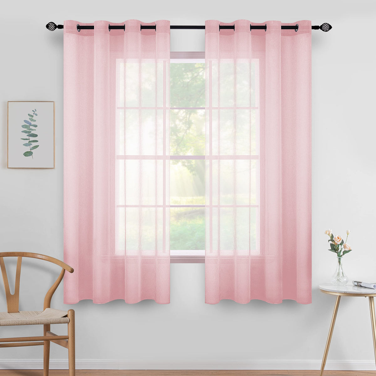 MIULEE Ivory Sheer Curtains Linen Textured Panels 54X84 Inches