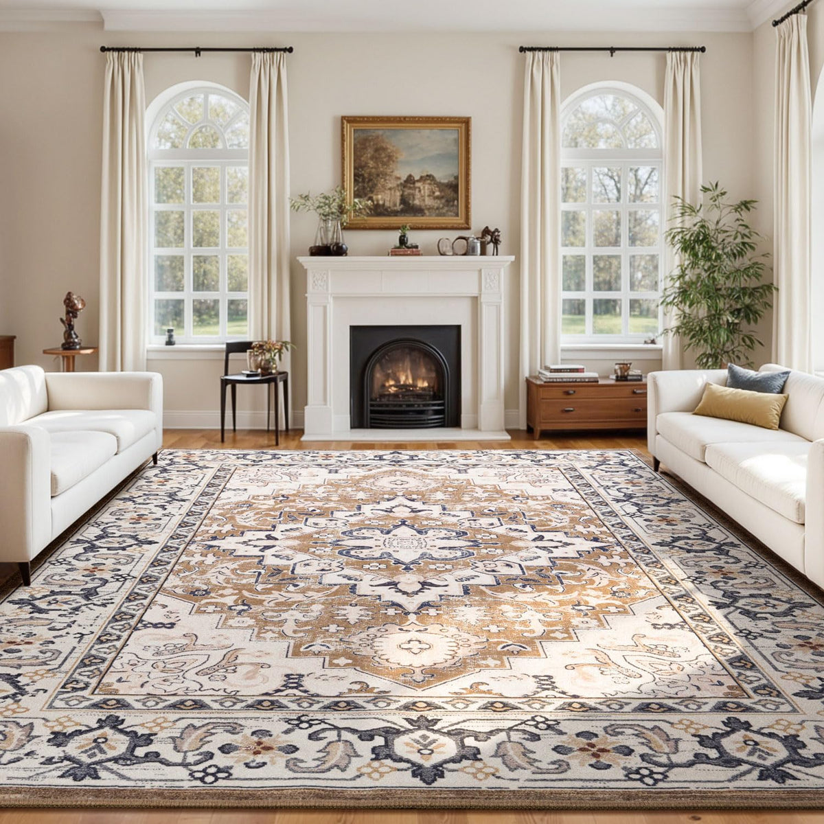 Lessymo 8 x 10 Area Rugs for Living Room, Machine Washable Rug Grey White