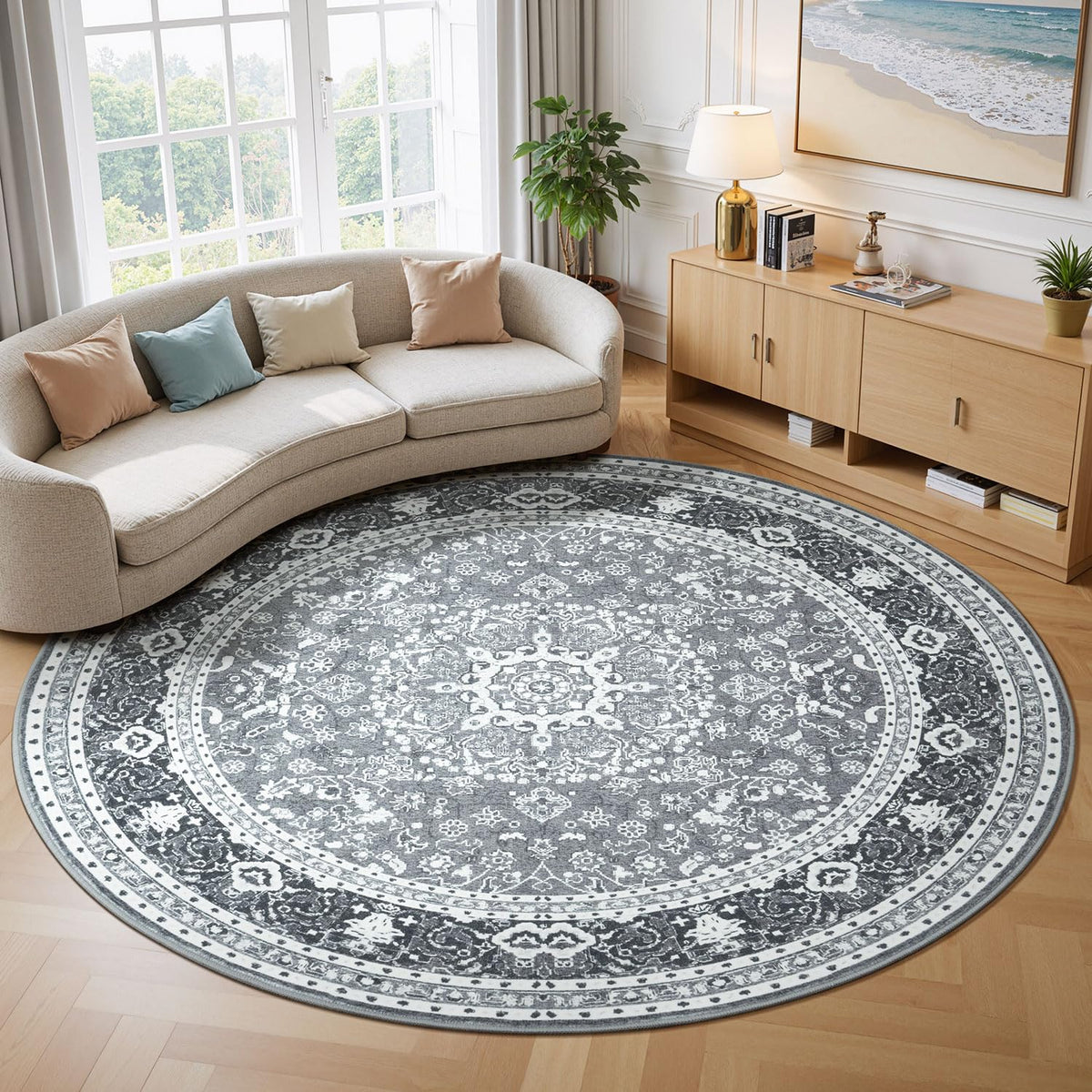 Lessymo 8 x 10 Area Rugs for Living Room, Machine Washable Rug Grey White