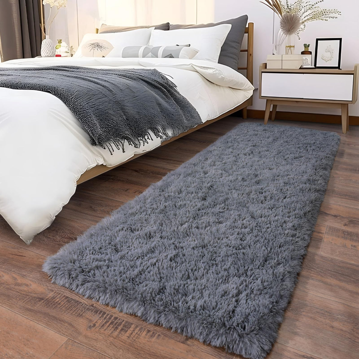 Soft Runner Rugs for Bedroom Hallway 2x6 Beige Fluffy Shag Washable
