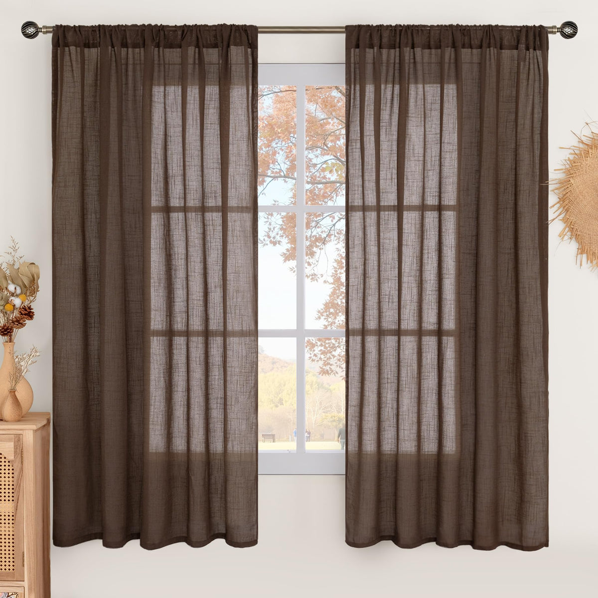 BGment Linen Sheer Curtains 84 Inches Long 2 Panels Set for Living Room