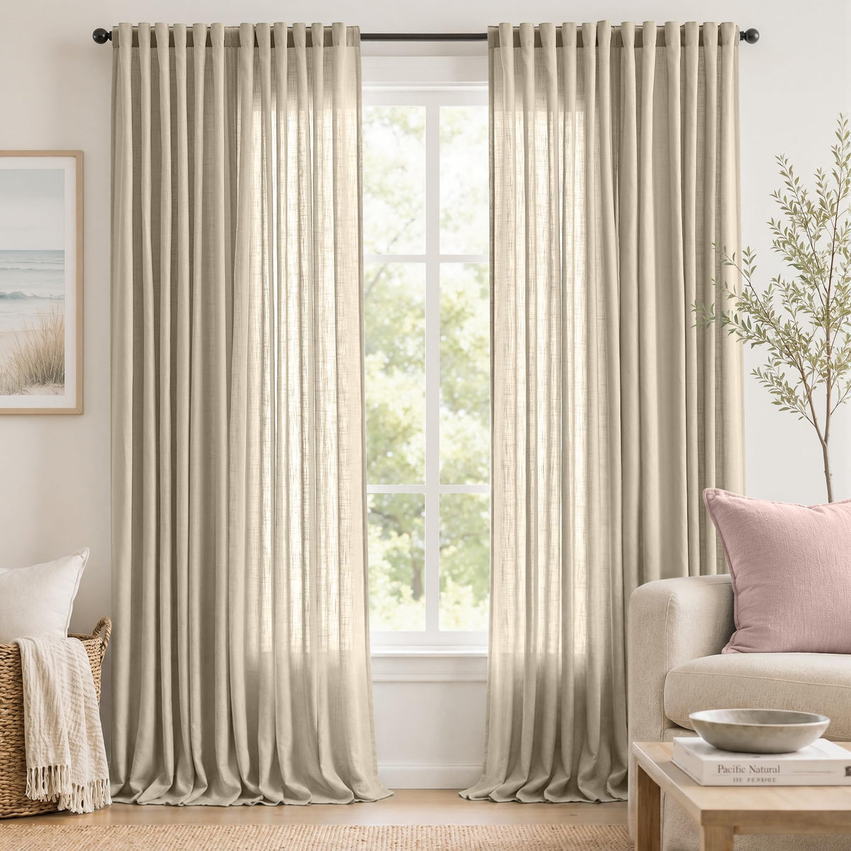 jinchan White Semi Sheer Curtains Light Filtering 84 Inches Long 2 Panels