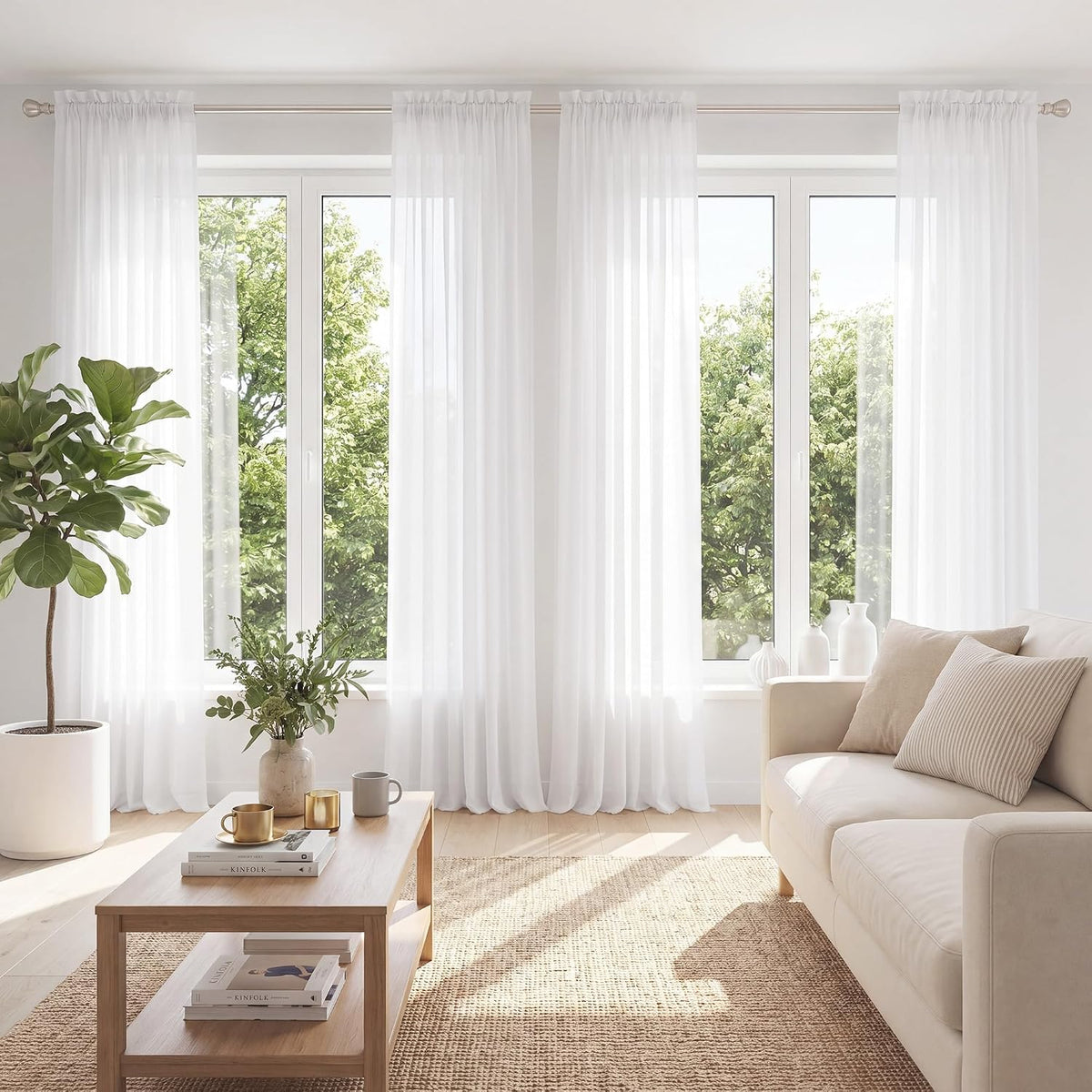 PONY DANCE 4 Panels White Sheer Curtains 90 Inches Long, W 42" x L 90"