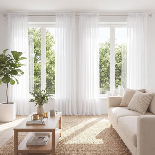 PONY DANCE 4 Panels White Sheer Curtains 90 Inches Long, W 42" x L 90"