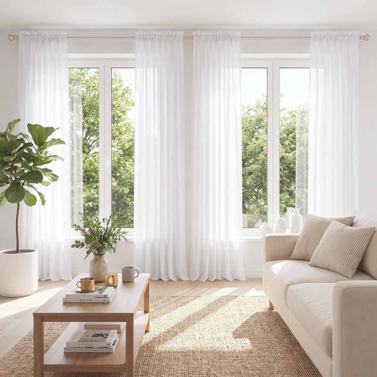 PONY DANCE 4 Panels White Sheer Curtains 90 Inches Long, W 42" x L 90"