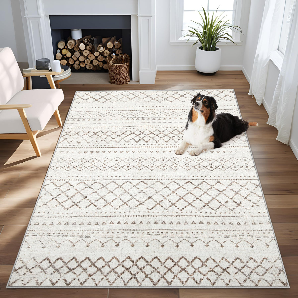 Area Rug 4x6 Geometric Rug: Washable Boho Moroccan Rugs Soft Farmhouse Rug, Modern Neutral Stain Resistant Indoor Floor Carpet for Livingroom Bedroom Dining Table Nursery(Modern Beige,4'x6')