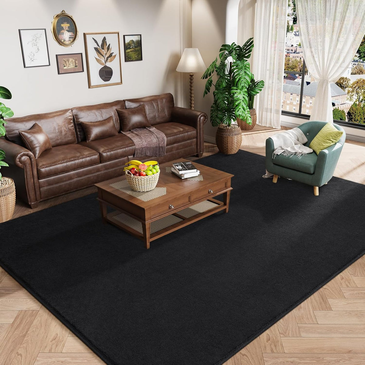 Amearea Modern Area Rugs for Bedroom Living Room, 4x6 Black Memory Foam Rug