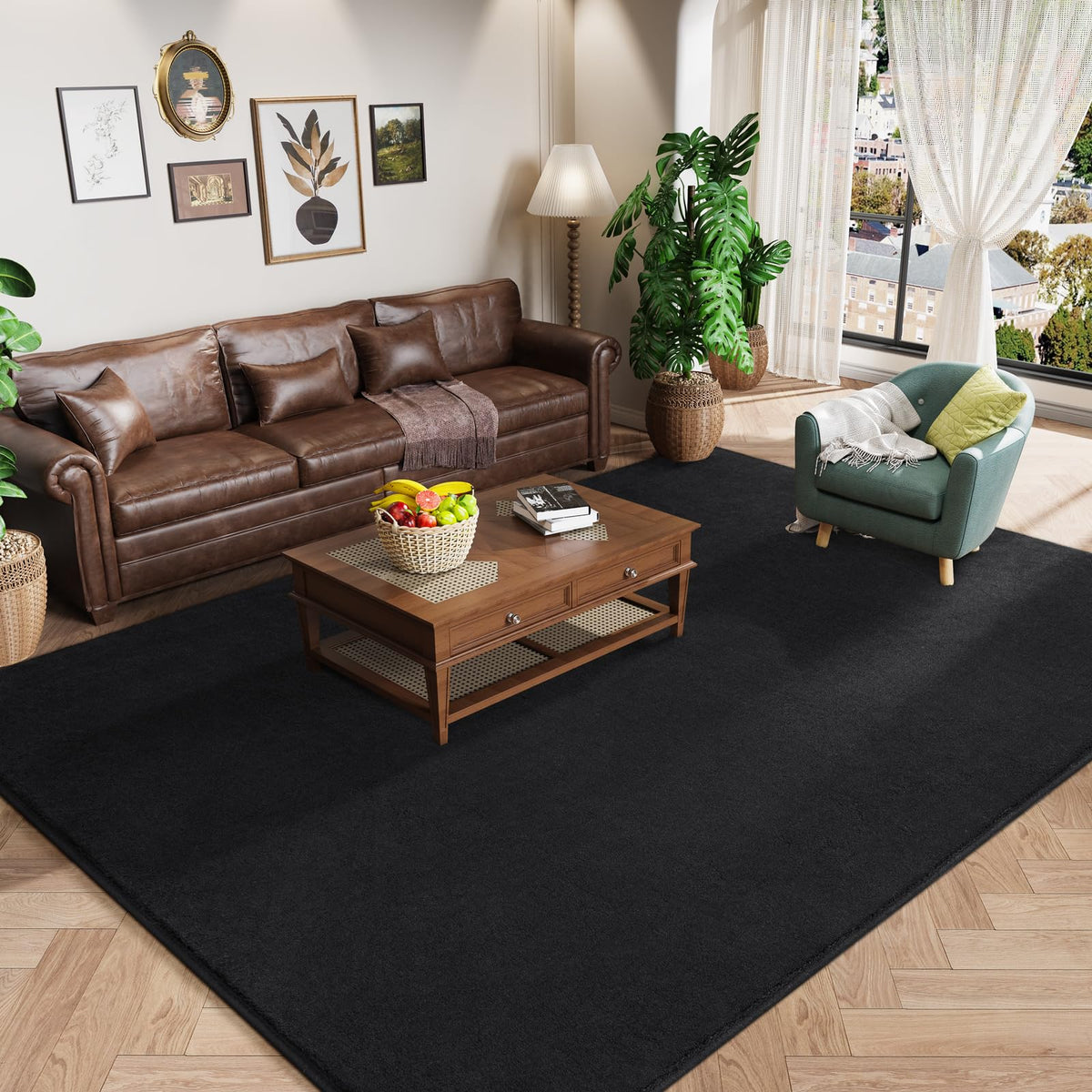 Amearea Modern Area Rugs for Bedroom Living Room, 4x6 Black Memory Foam Rug