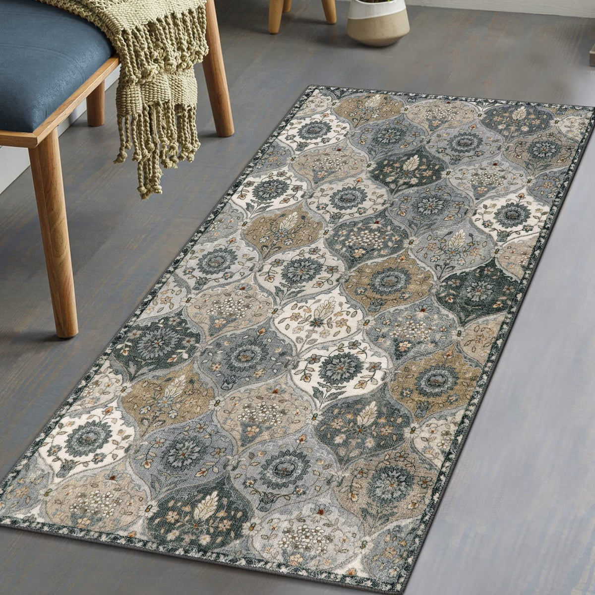 Lahome Moroccan Washable Small Area Rug, 3x5 Rug for Bedroom Living Room