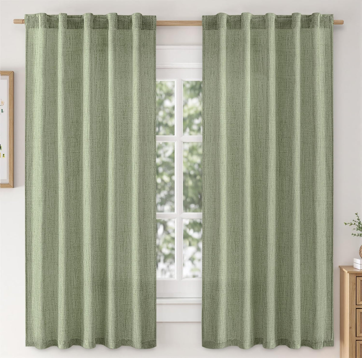 MIULEE Faux Linen Curtains 84 Inch Length 2 Panels Natural Semi Sheer Curtain with Back Tab Rod Pocket, Light Filtering Window Privacy Burlap Drapes for Living Room Bedroom 42W x 84L Linen