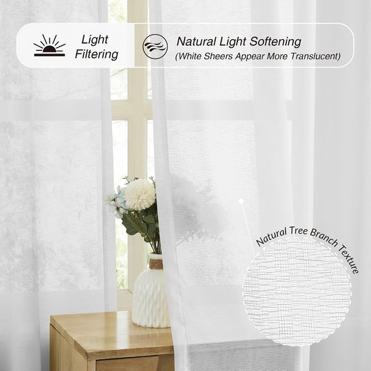 KangBang White Pinch Pleated Sheer Curtains 84 Inches Long 2 Panels
