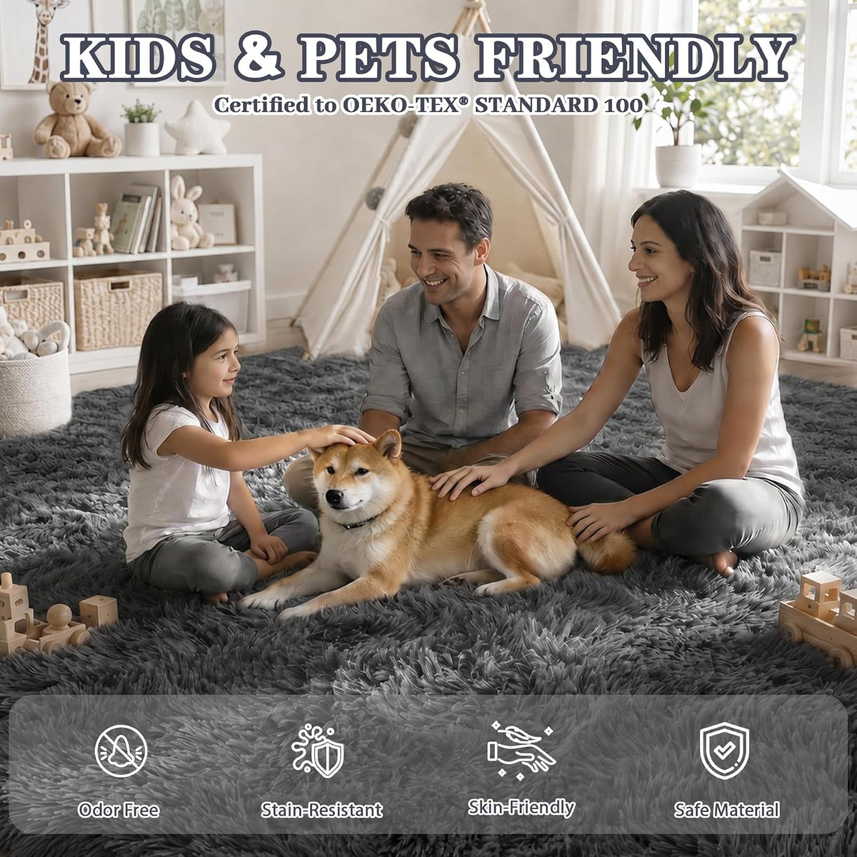 MXSANYOO 8x10 Fluffy Shag Area Rugs for Living Room Bedroom Grey Rug