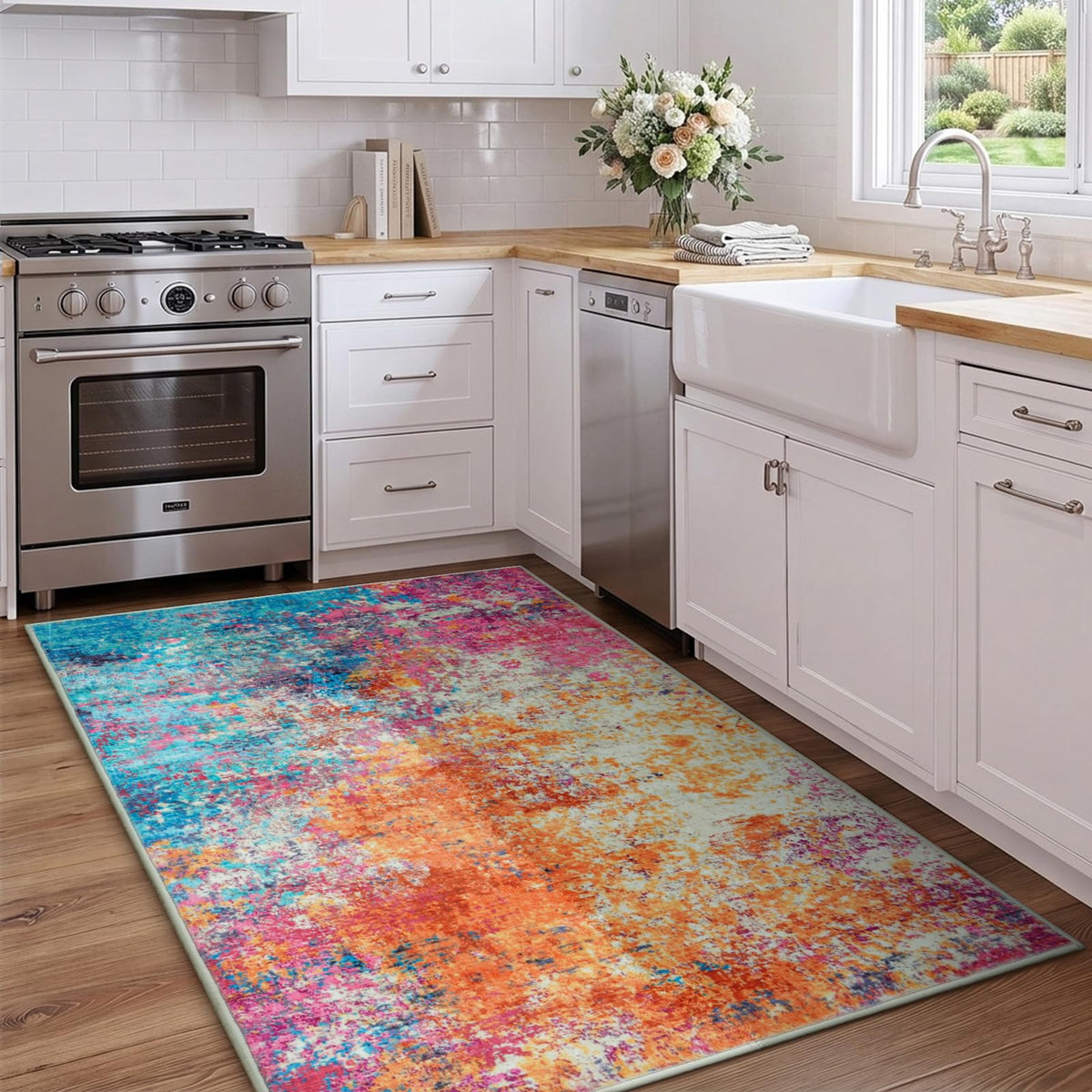 Rugflix 5x7 Area Rugs for Living Room, Colorful Rainbow Washable Rug