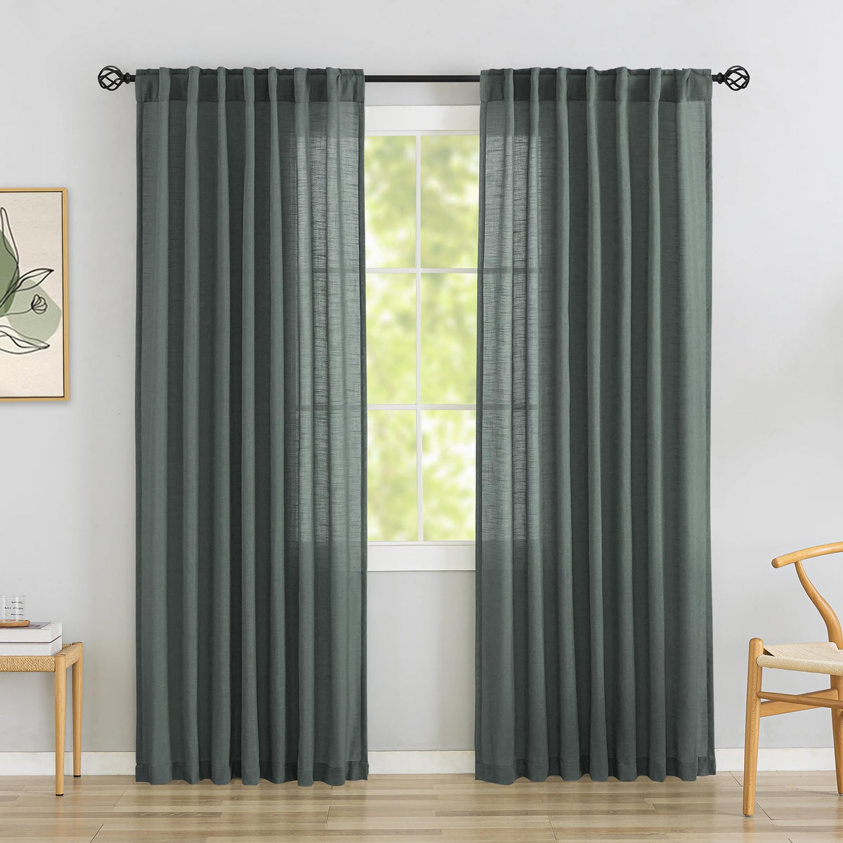 Natural Linen 144 Inch Length Curtains for Tall Floor Ceiling Villa Living Room -Cream Ivory Bak Tab Hooks Pleated Easy Open Sliding Semi Sheer 144 inch Extra Long 2 Story Window Curtains,12 Foot