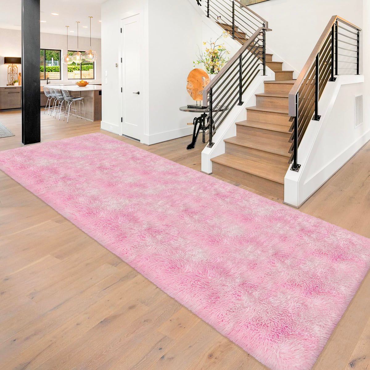 Tie-Dyed Runner Rug for Bedroom Black Grey 2x6ft Fluffy Area Rug Bedside Runner Rug for Kids Room Boys Teens Nursery Baby Living Room Dorm Home Decor Carpets