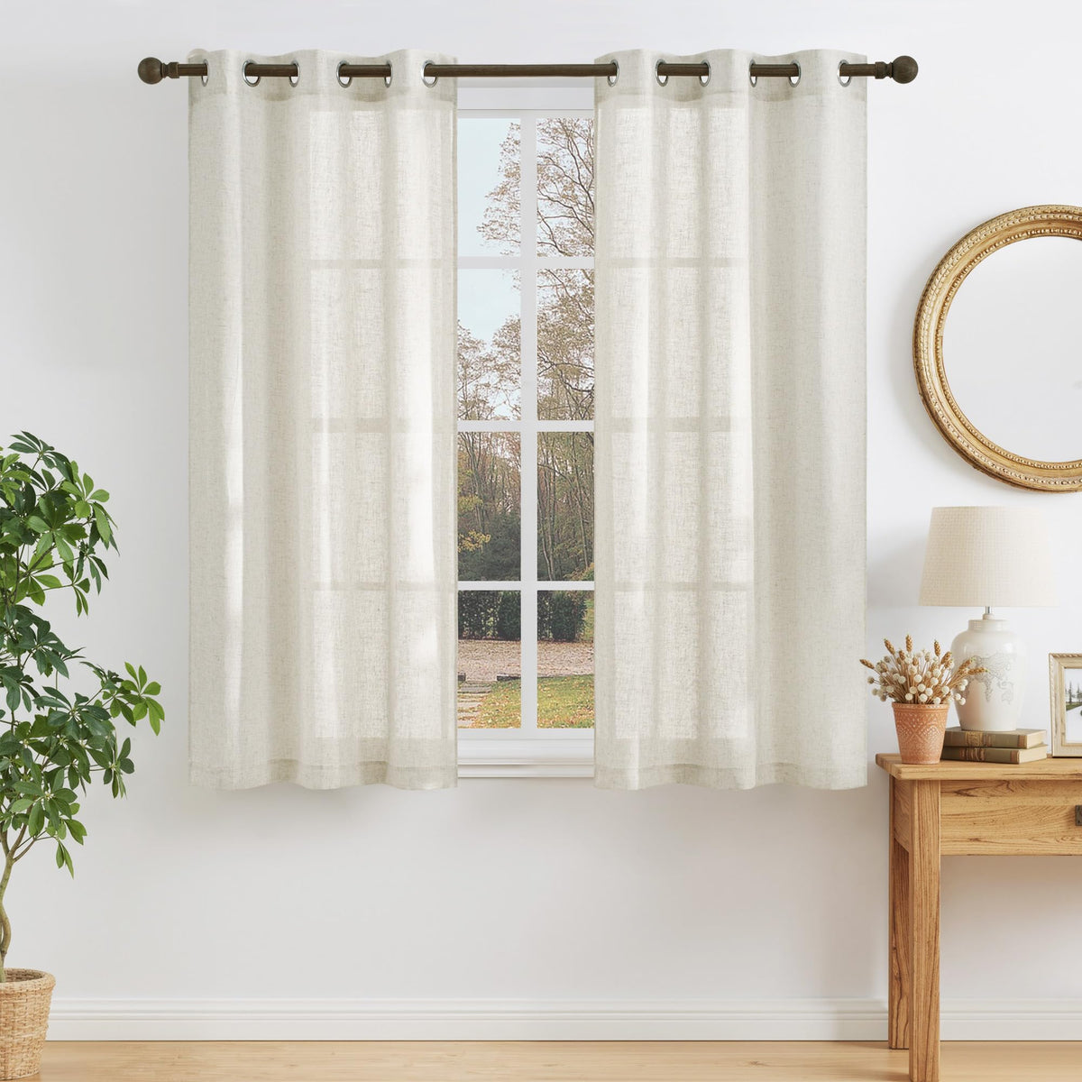 NICETOWN White Sheer Linen Curtains 84 Inch Length 2 Panels Set, W52xL84