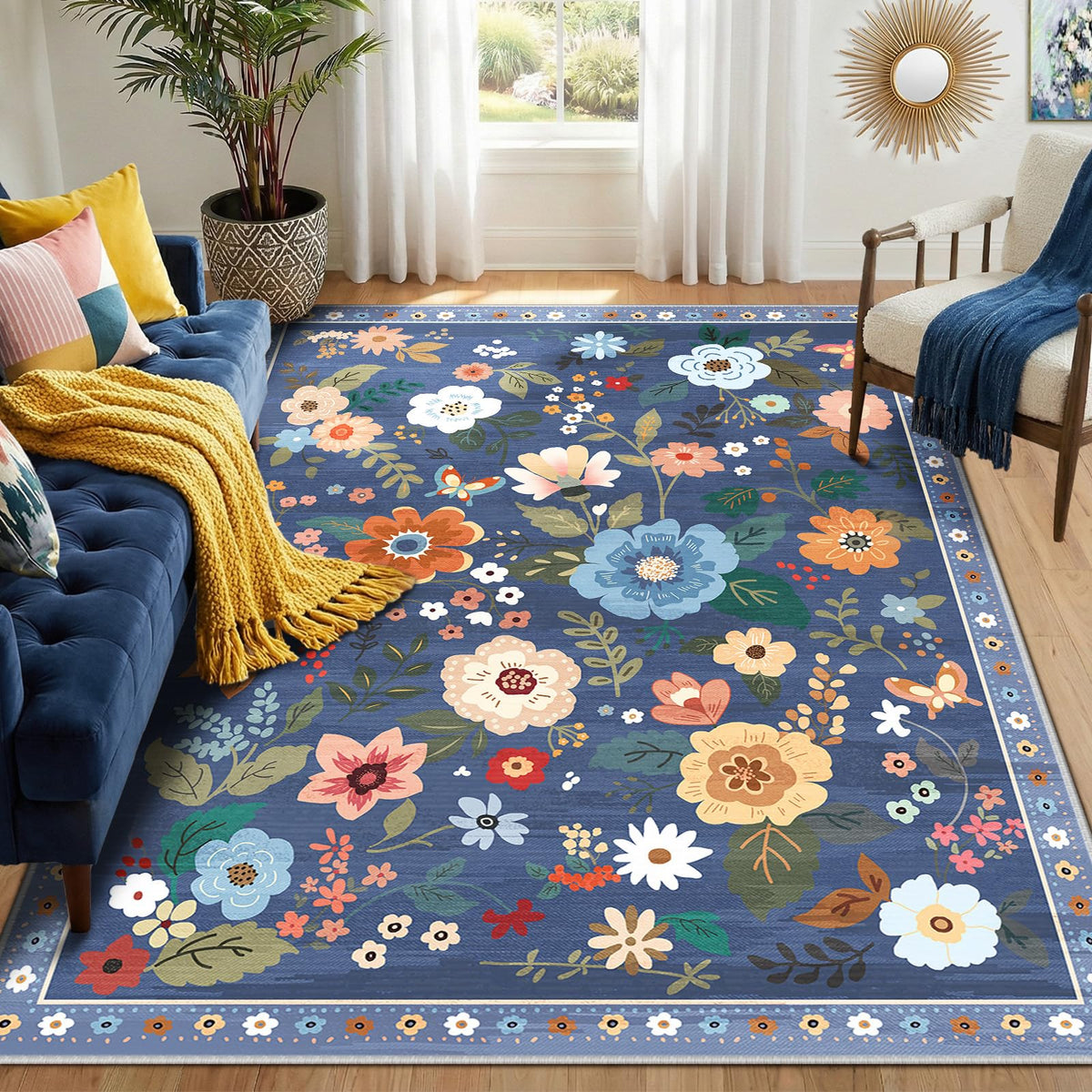 RELEANY Floral Washable 5x7 Area Rugs Pink