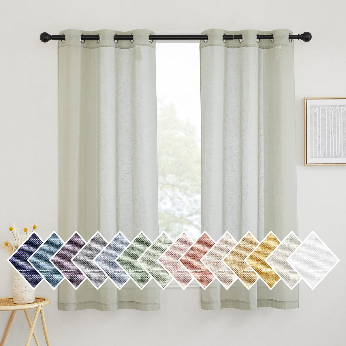 NICETOWN White Sheer Linen Curtains 84 Inch Length 2 Panels Set, W52xL84