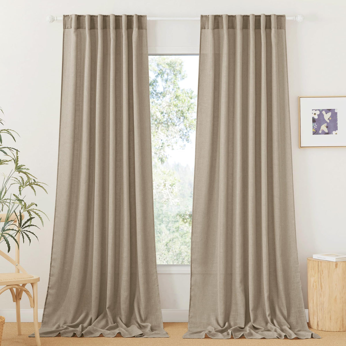 RYB HOME White Sheer Curtains for Living Room Patio Glass Door, W52 x L95