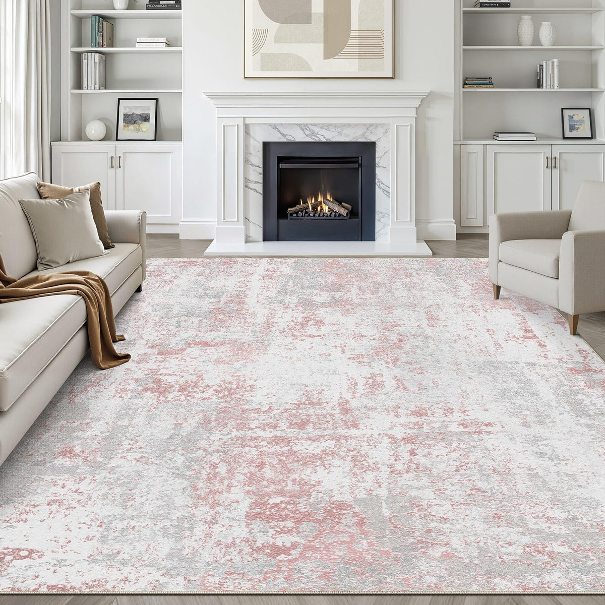 LOONGRUG 8x10 Area Rugs Washable Neutral Modern Rug for Living Room Brown