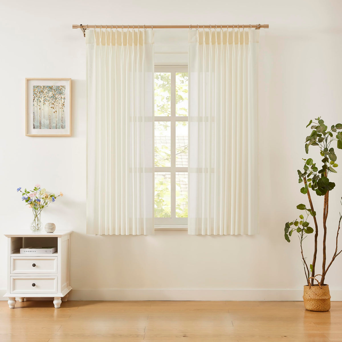 WEST LAKE Egret Ivory Pinch Pleated Sheer Curtains 102 Inches Long