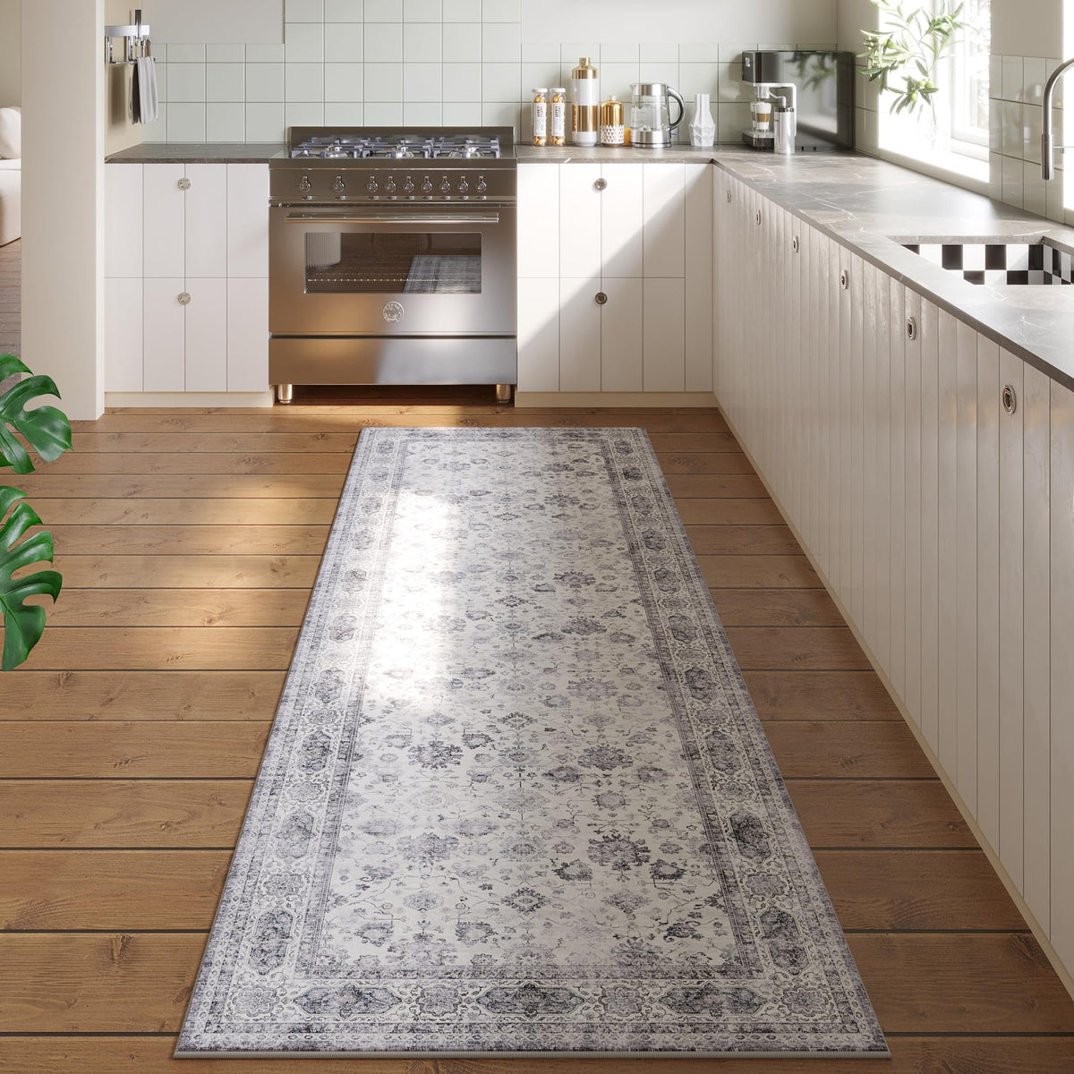 Rugcomf Large Living Room Rug 8x10 Washable Non Slip Vintage, Grey