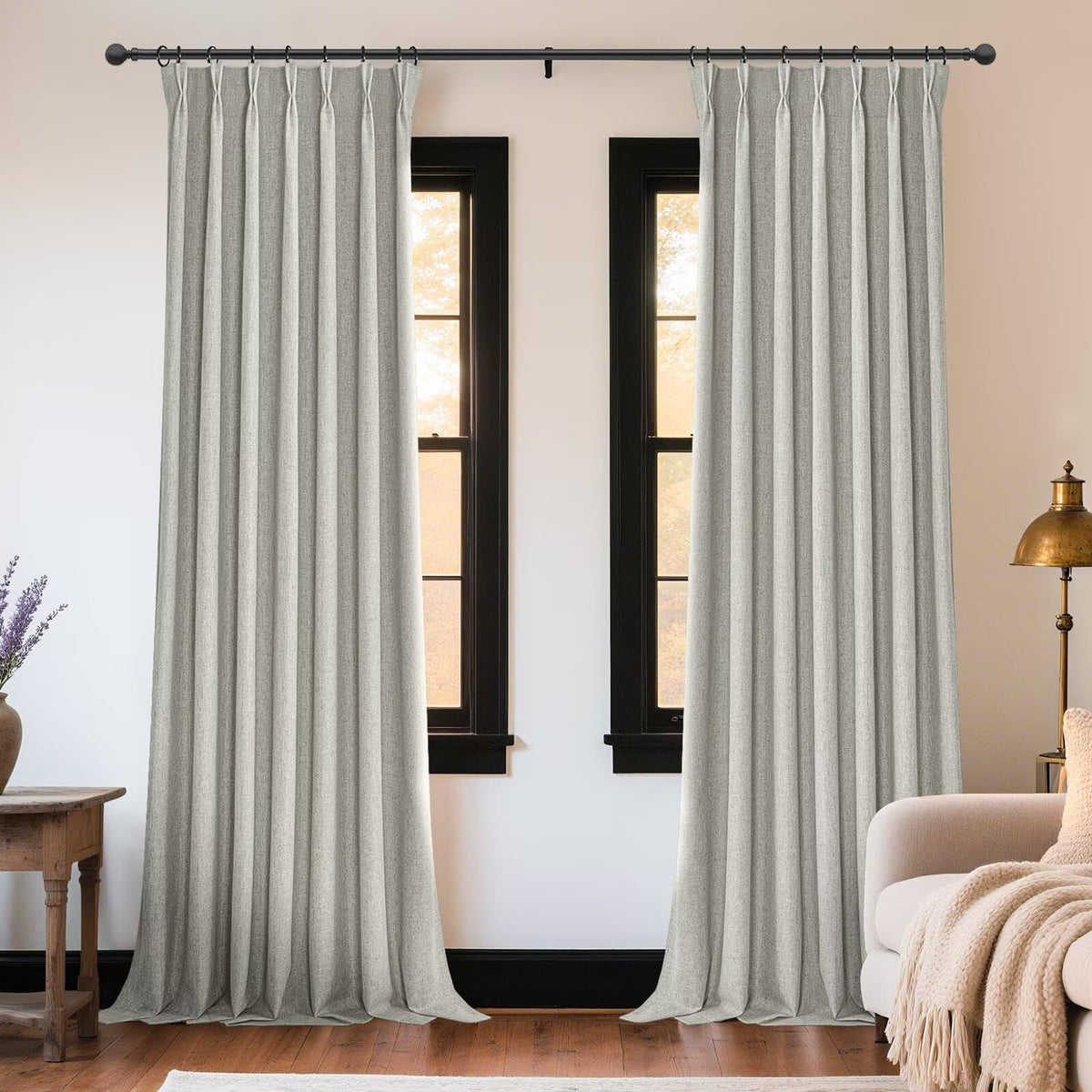 Joydeco Linen Curtains for Living Room,Light Filtering Rod Pocket Back Tab Semi Sheer Drapes Window Long Curtains 90 inches Long Ivory