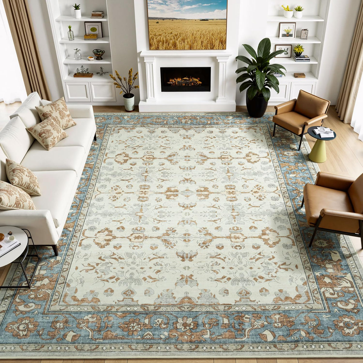 Lessymo 8 x 10 Area Rugs for Living Room, Machine Washable Rug Grey White