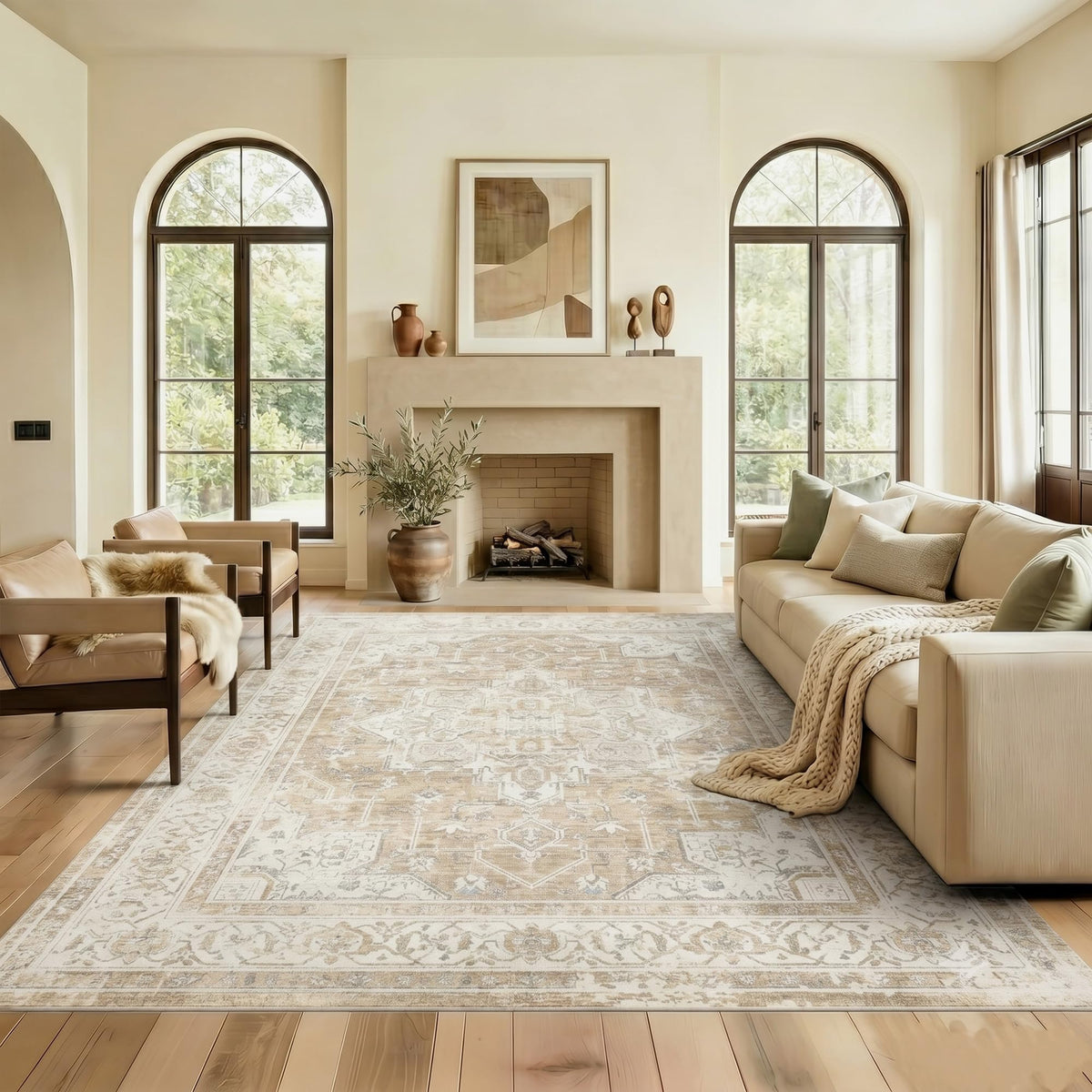8x10 Area Rugs Living Room: Bedroom Vintage Washable Carpet Beige