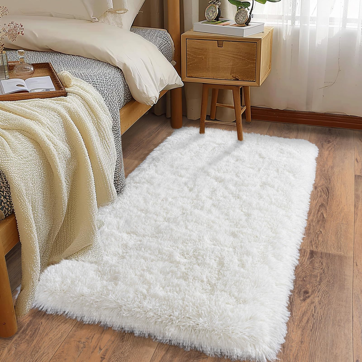 Soft Runner Rugs for Bedroom Hallway 2x6 Beige Fluffy Shag Washable