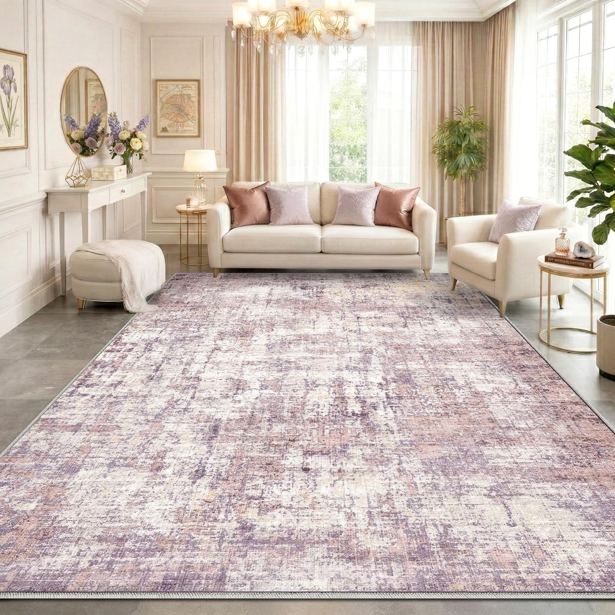 8x10 Area Rugs Living Room: Bedroom Vintage Washable Carpet Beige