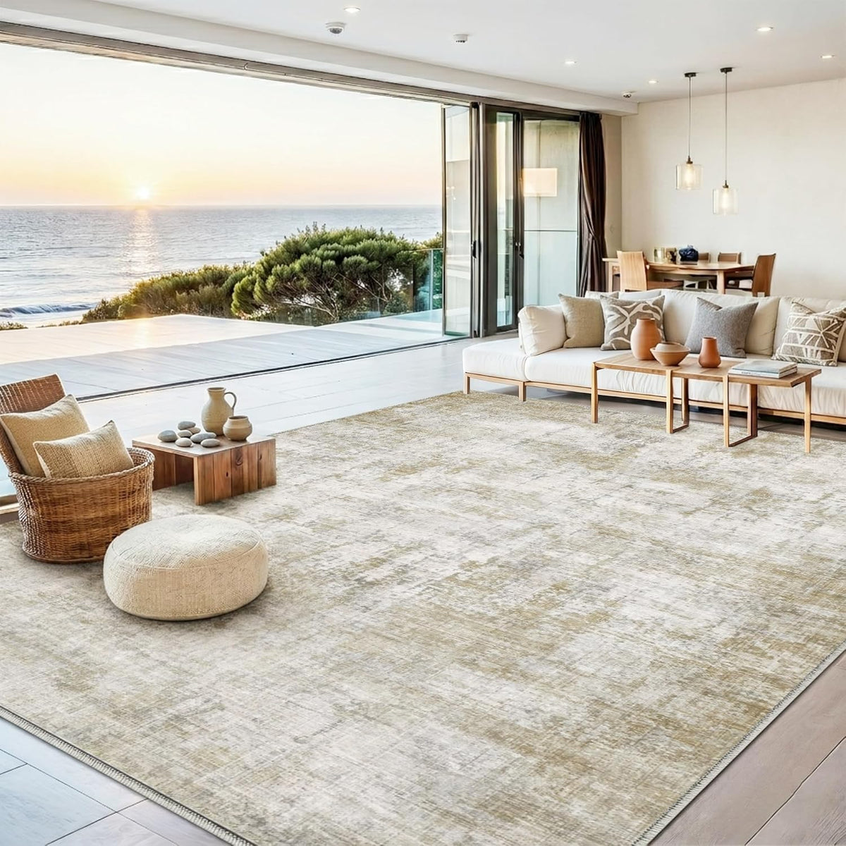 8x10 Area Rugs Living Room: Bedroom Vintage Washable Carpet Beige