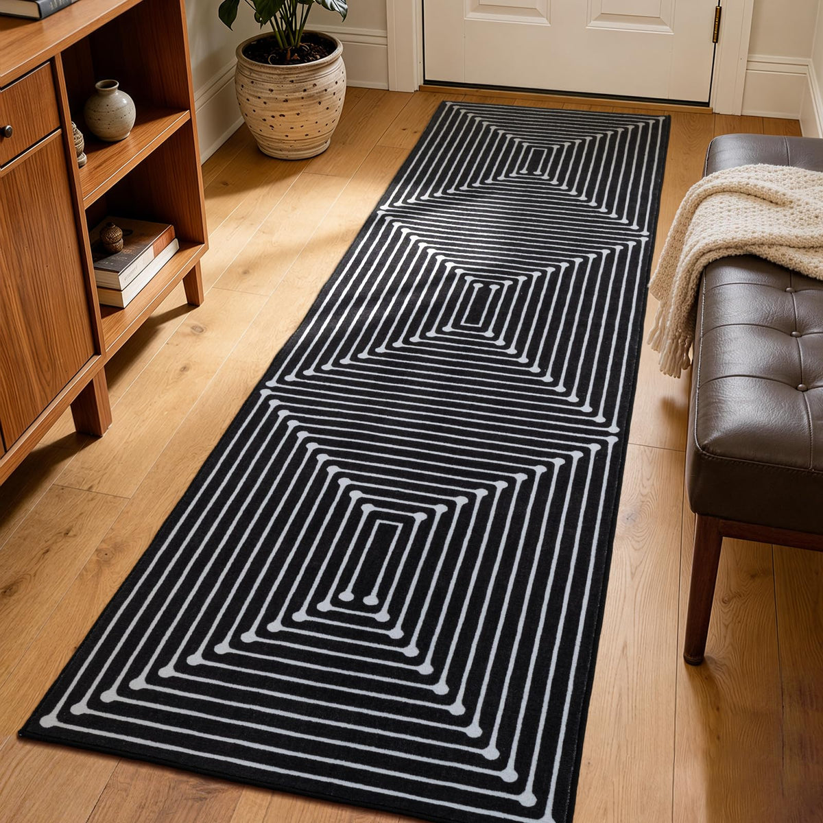 YIHOUSE Washable 5x7 Area Rugs for Living Room, Black and White Striped Rug for Bedroom Playroom Non Slip Low Pile, Soft Modern Geometric Carpet for Entryway Home Office Decor