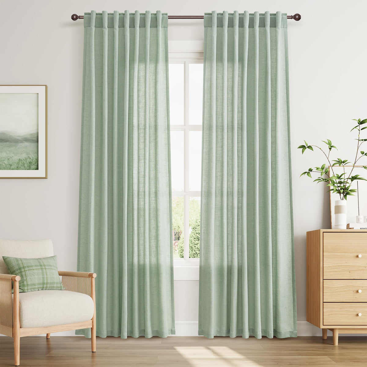 Joywell Linen Sheer Curtains 84 Inches Long for Living Room Beige Cream