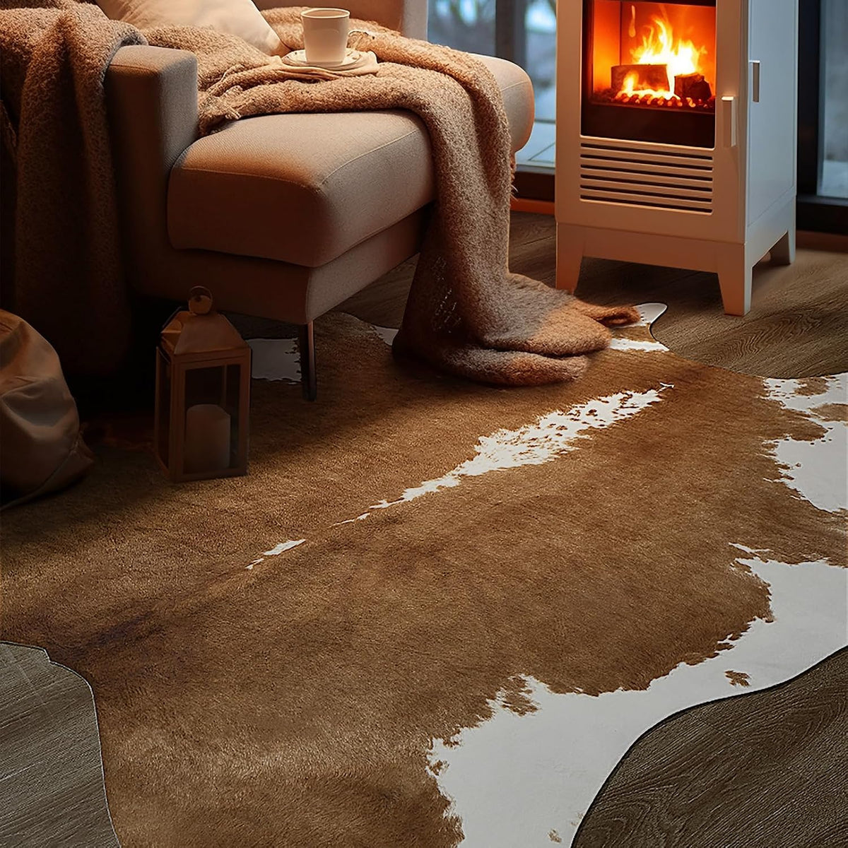 BENRON Faux Cowhide Rug, Cow Print Rug for Living Room Bedroom 4.6x5.2ft